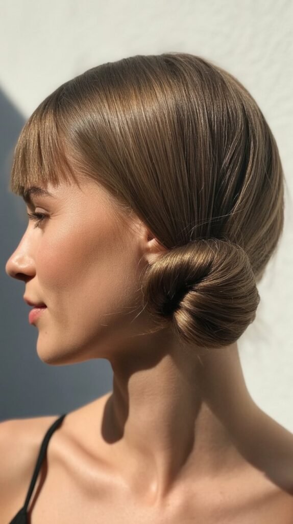 Tucked Updo with Blunt Bangs