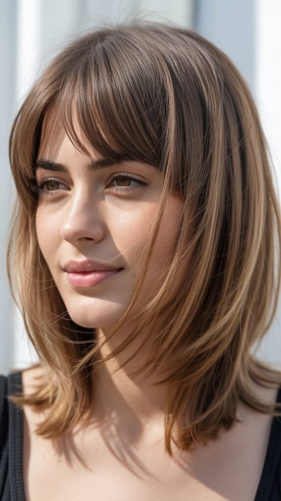 Wispy Curtain Bangs with Layered Lob