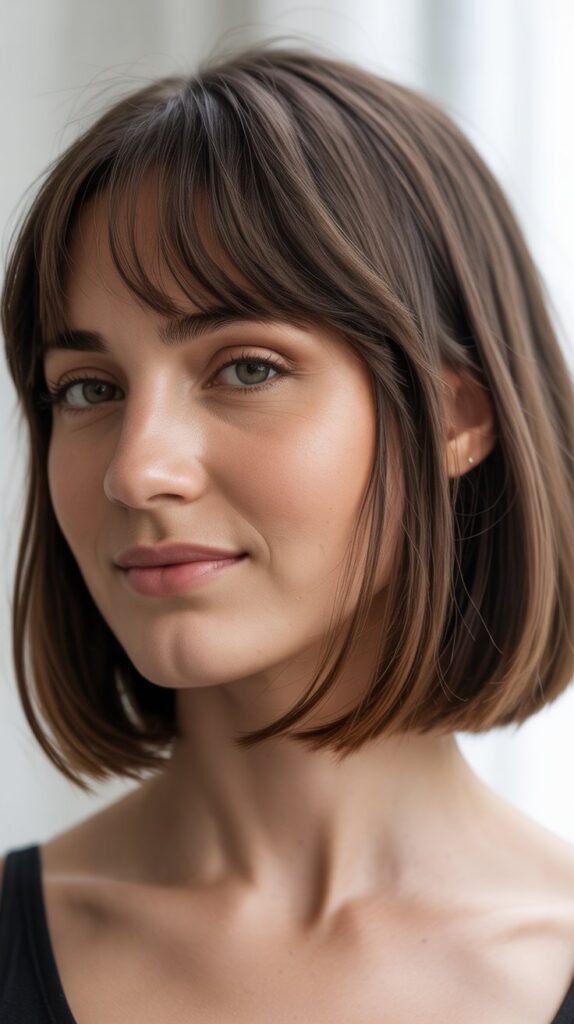 Baby Bangs With Collarbone-Length Bob