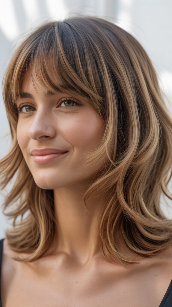 Choppy Curtain Bangs with Medium Hair