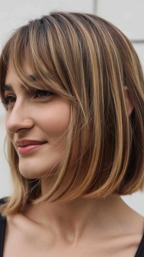  French Bob With Side Bangs And Highlights