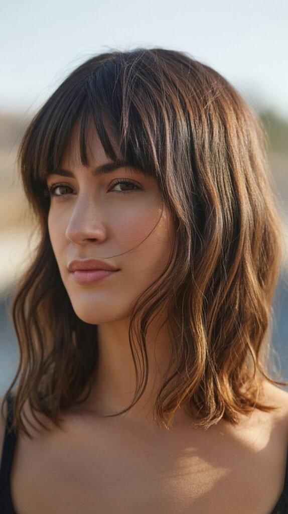 The Tousled Medium Length With Piecey Straight Bangs