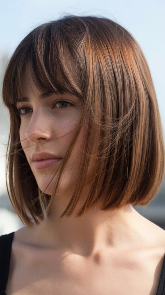 Long Bob With Soft Fringe and Delicate Side Layers