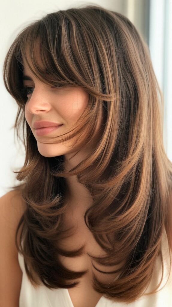  Long Layers With Side-Swept Bangs