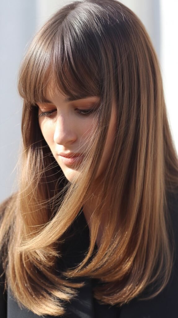 Curtain Bangs with Long Smooth Length