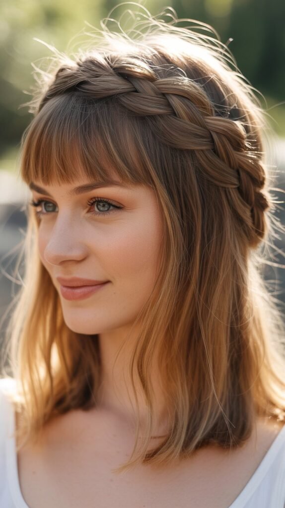 Crown Braid with Blunt Bangs