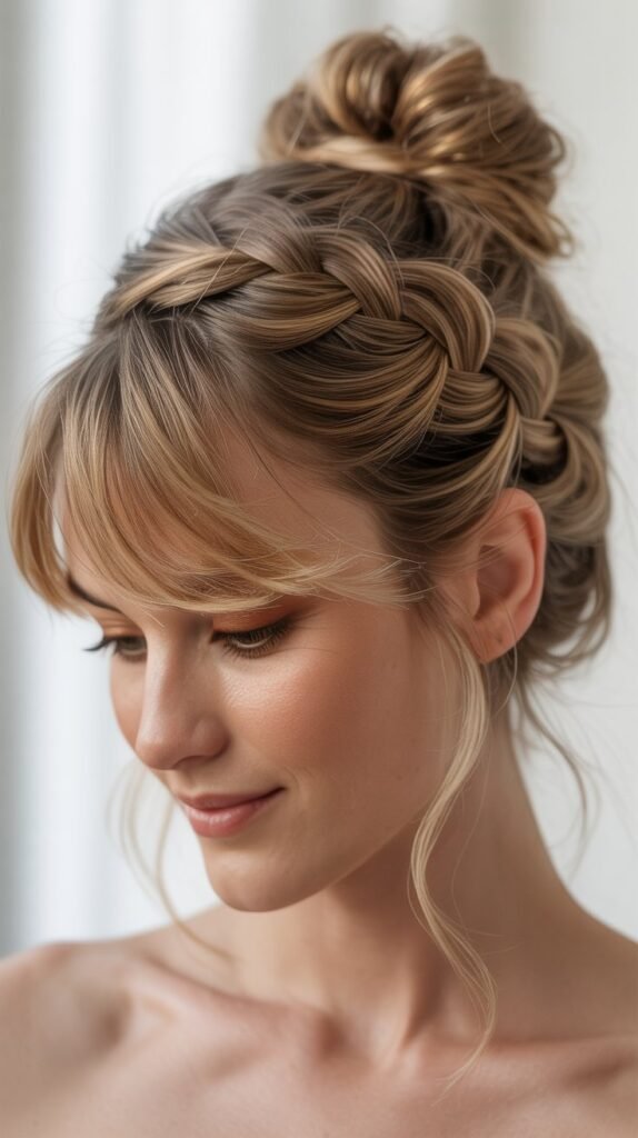 Braided Updo with Wispy Bangs