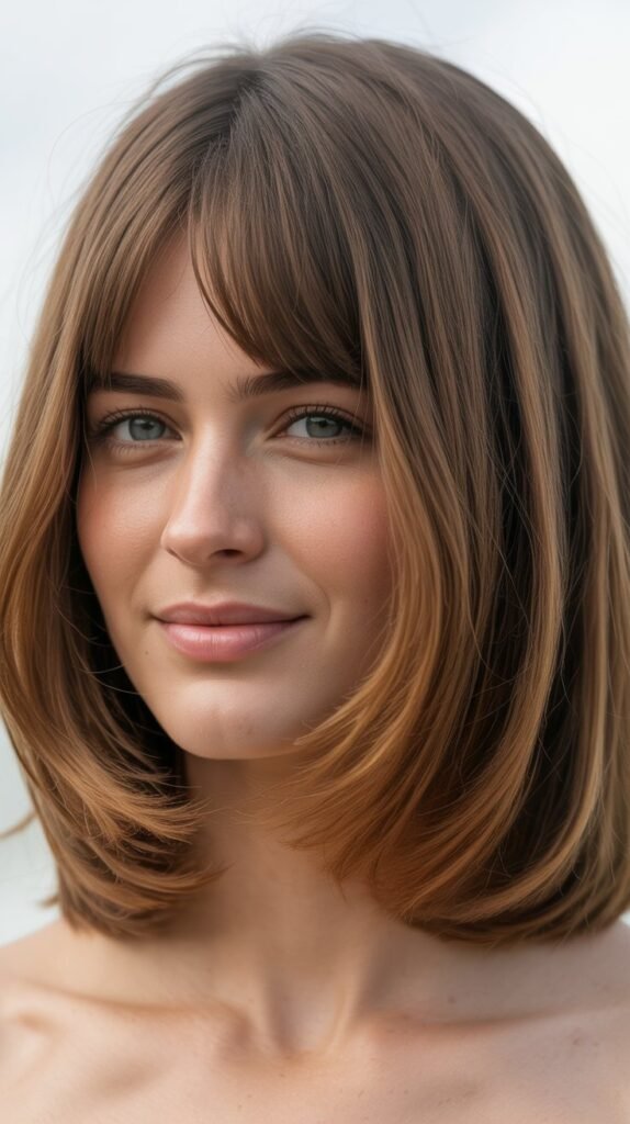 Long Layered Bob with Curtain Bangs