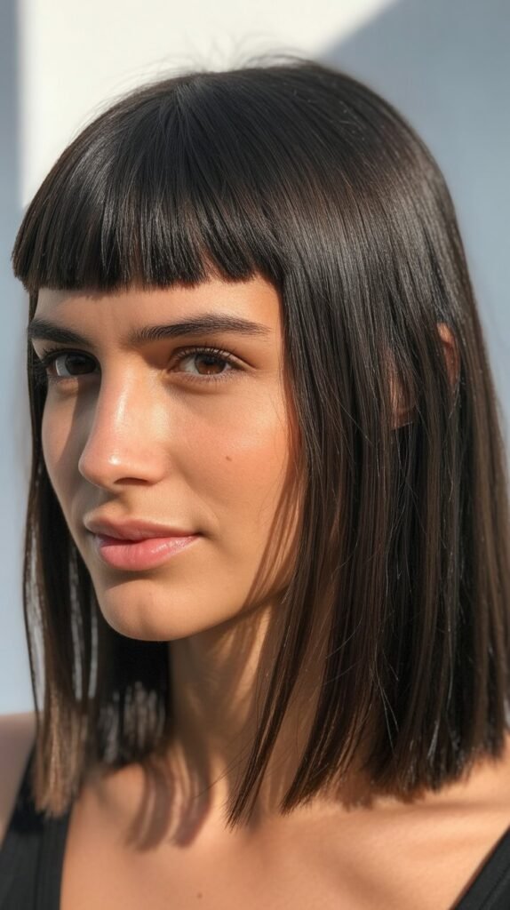 Blunt Micro Bangs With Straight Medium Cut