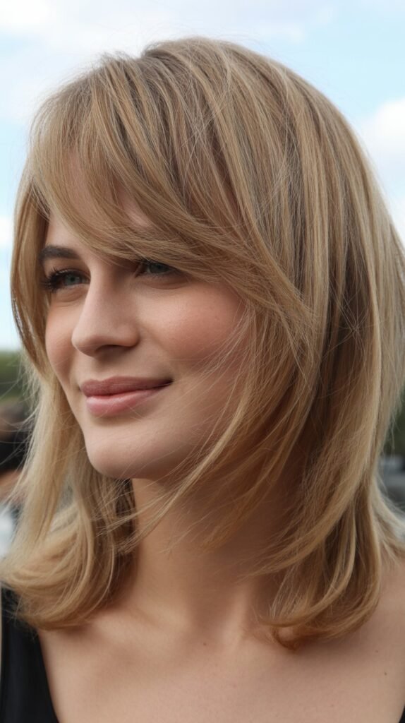 Textured Collarbone Cut with Feathered Side Bangs