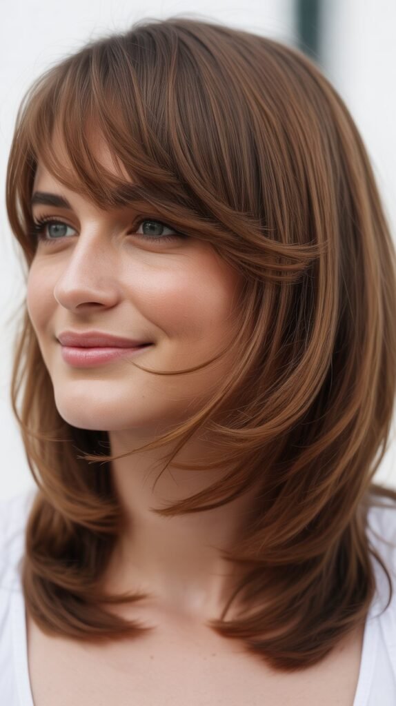 Side-Swept Micro Bangs with Medium Layers