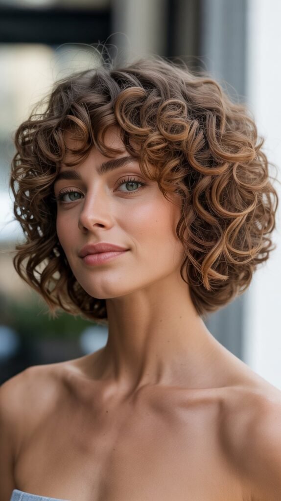 Curly French Bob With Curly Bangs