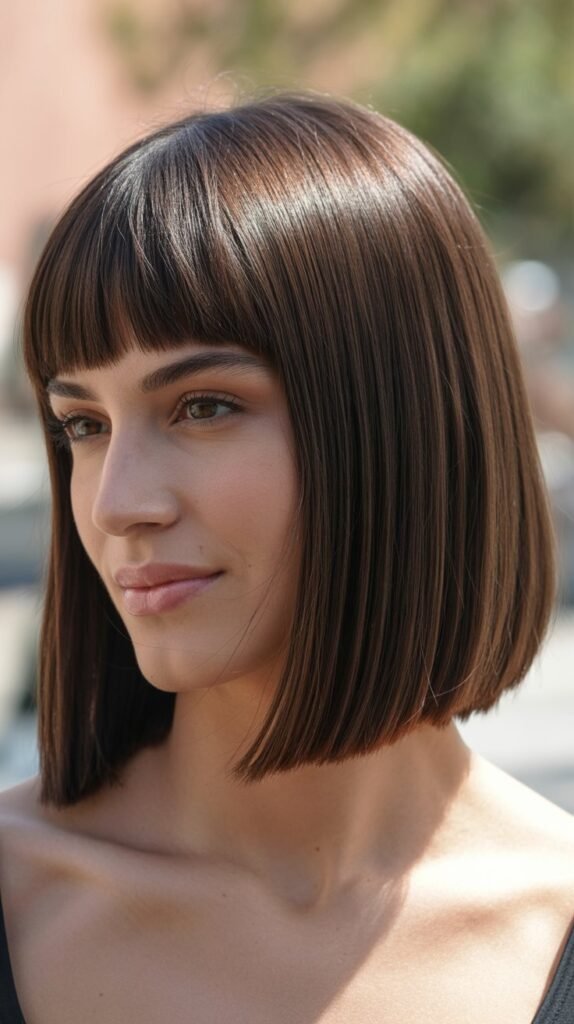 The Sleek Long Bob With Arched Straight Bangs