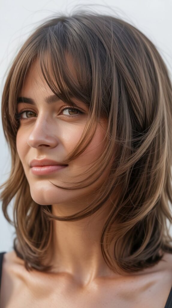 Choppy Lob with Textured Curtain Bangs