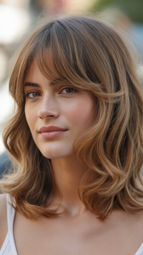  Tapered Bangs with Medium Wavy Lob