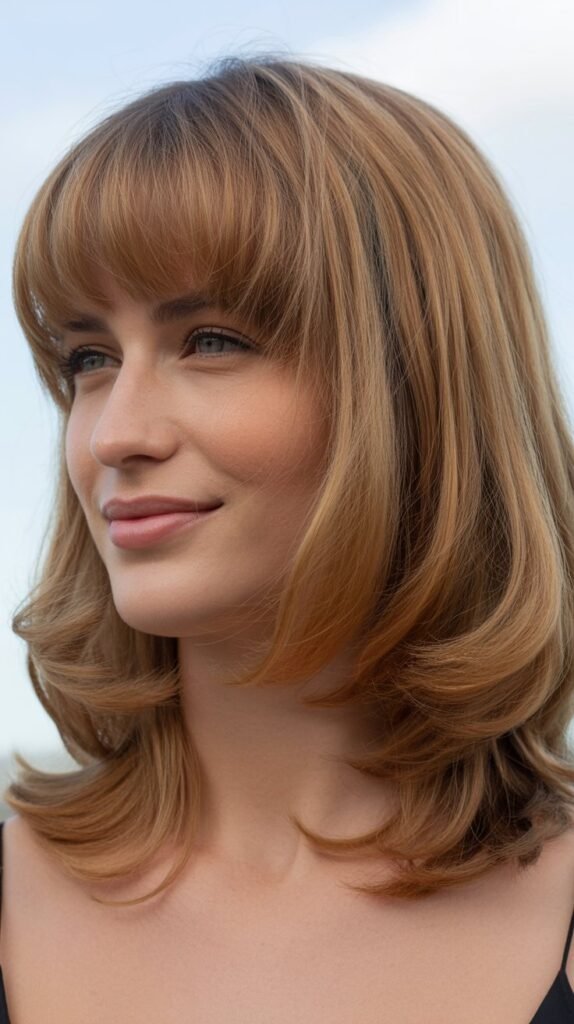 Voluminous Blown-Out Bangs with Medium Hair