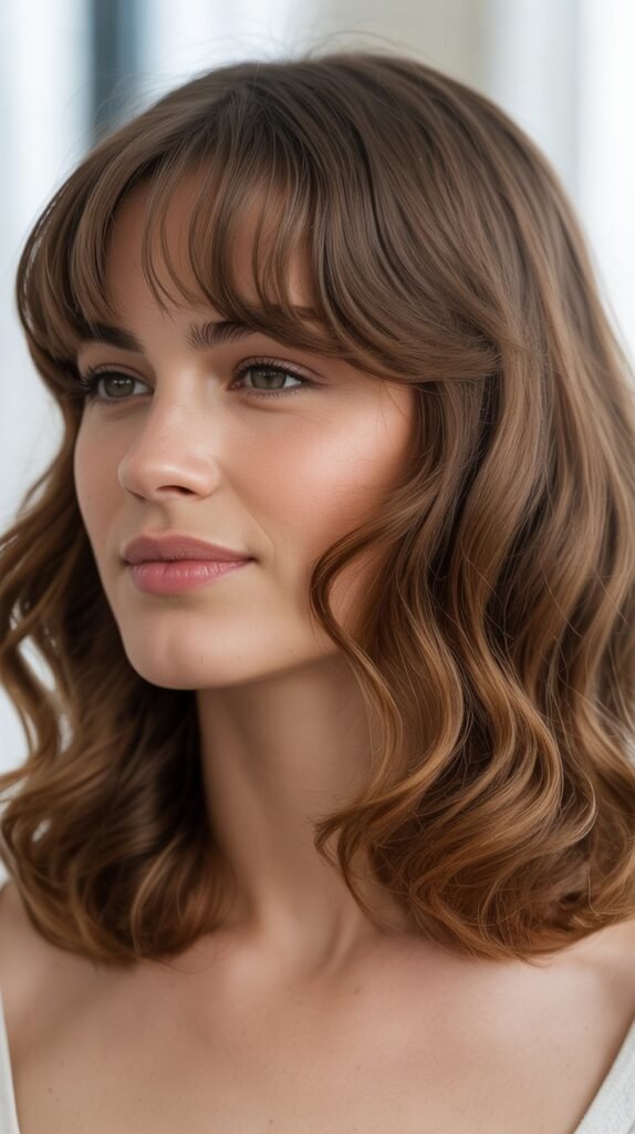 Wavy Collarbone Cut with Arched Bangs