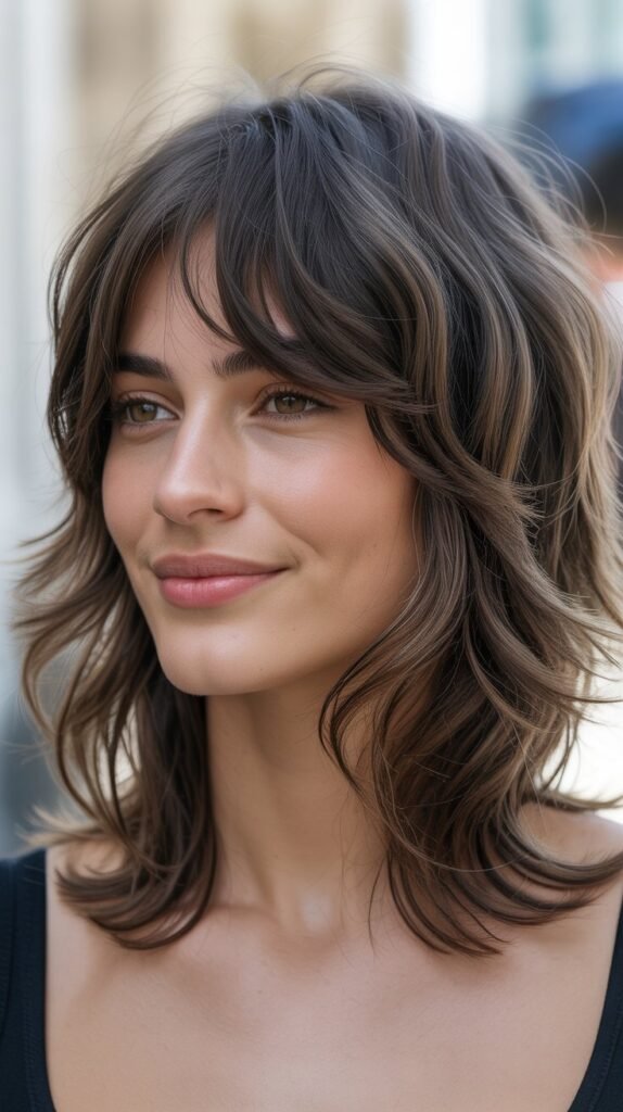 Piecey Curtain Bangs With Shag Cut