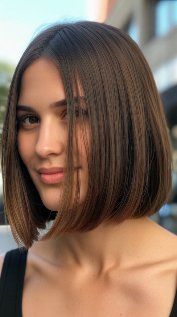 Blunt Cut Long Bob With Subtle Face-Framing Pieces