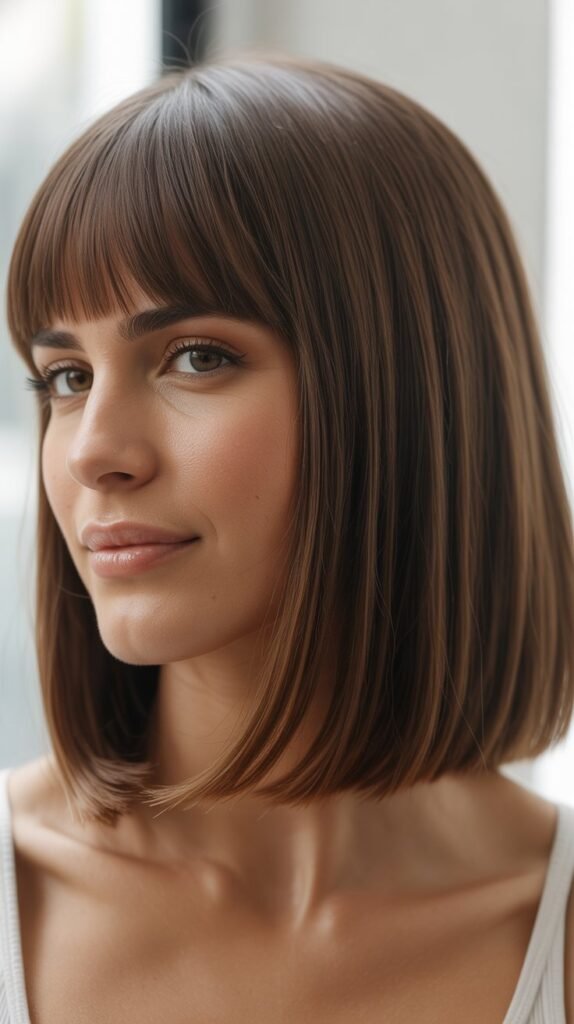 The Sleek Midi With Side-Swept Straight Bangs