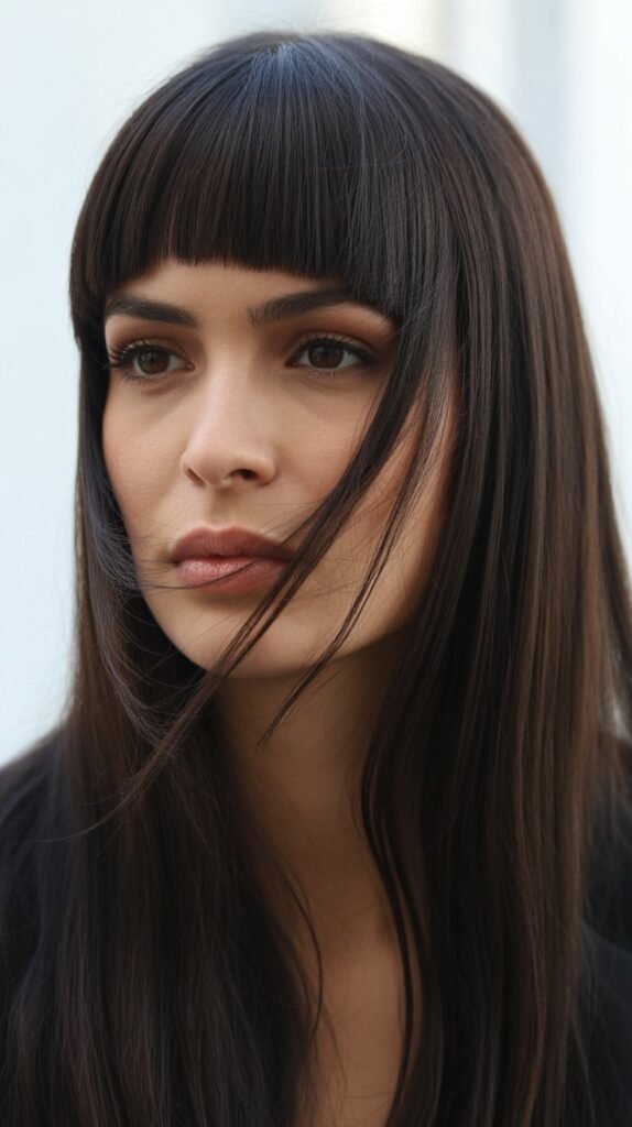 Dark Hair With Dramatic Bangs
