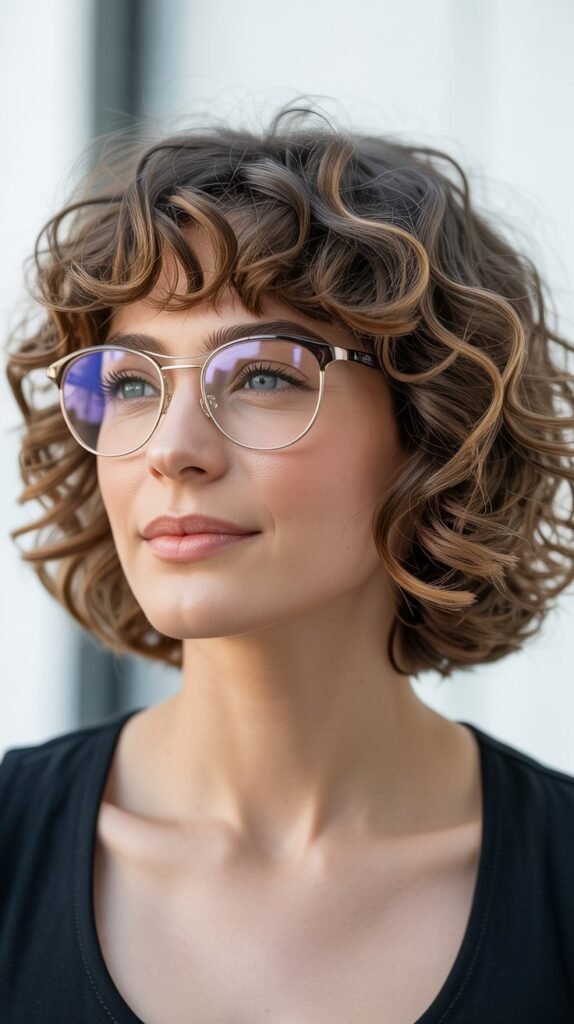 24. Medium Curly Bob With Short Bangs