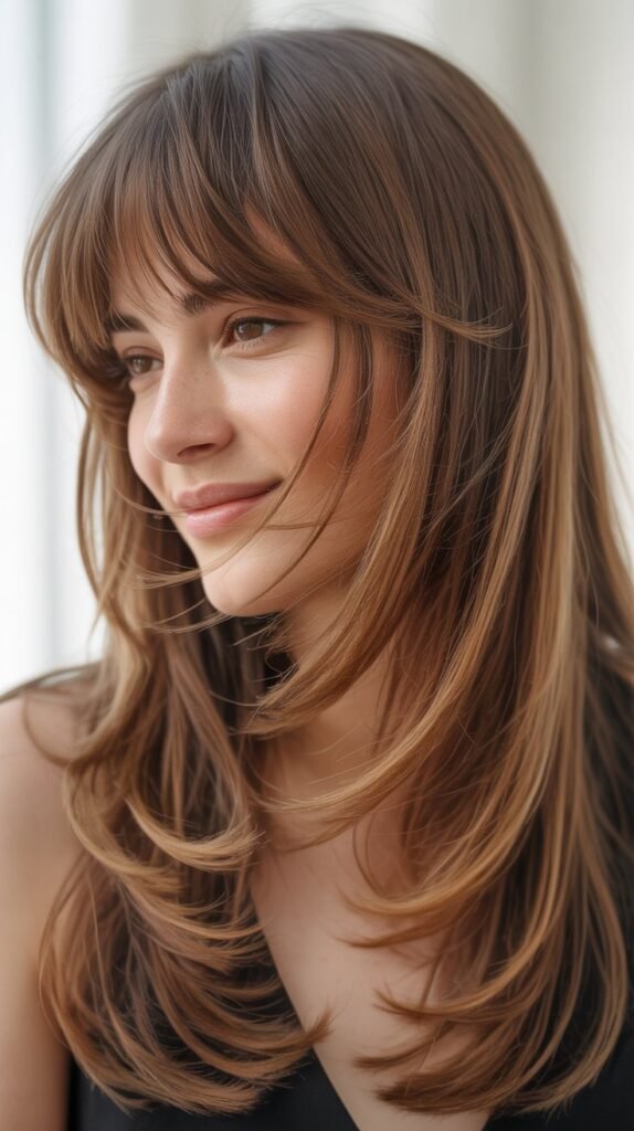 Wispy Layered Bangs With Long Flowing Hair
