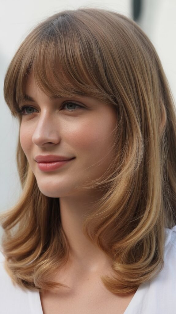 Classic Curtain Bangs with Layered Medium Hair