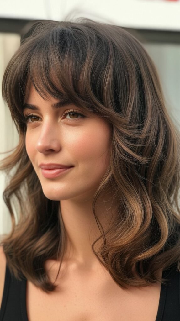 Piecey Bangs with Medium Tousled Waves