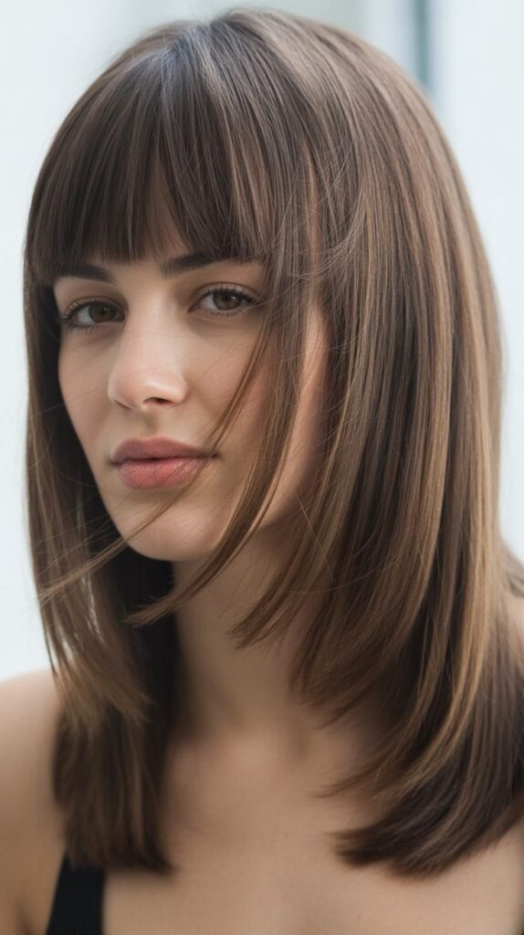  The Sleek Long Layers With Straight Bangs