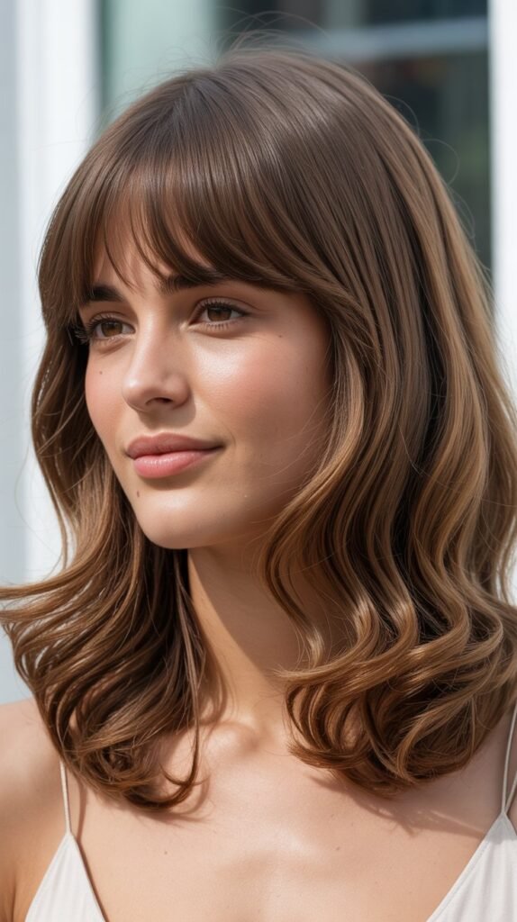 Classic Curtain Bangs with Layered Waves
