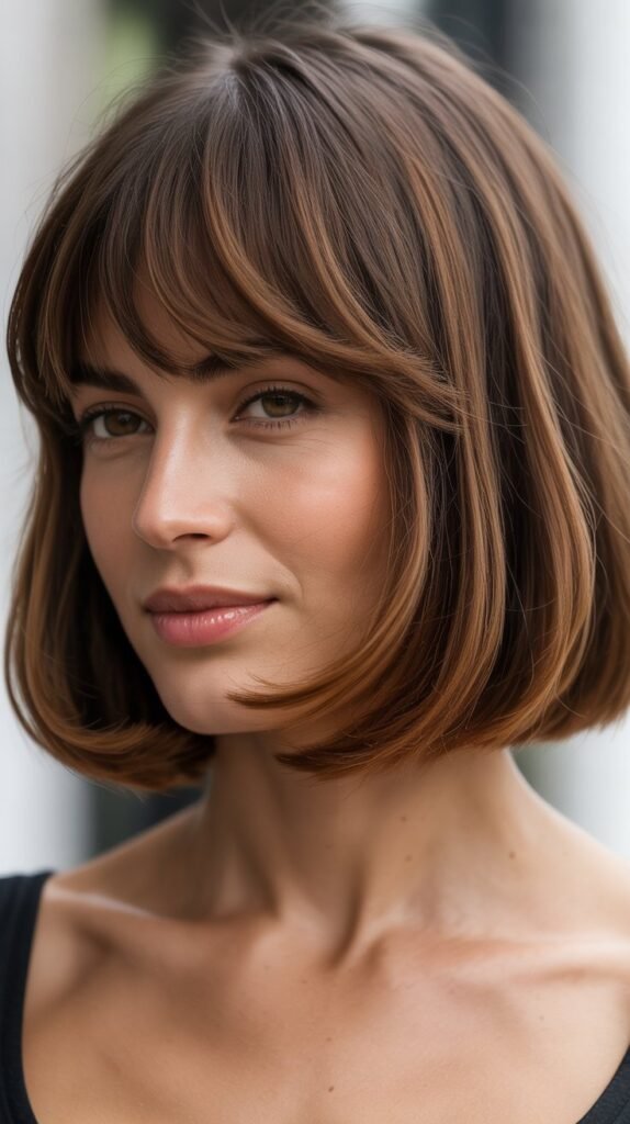  Rounded French Bob with Curved Fringe