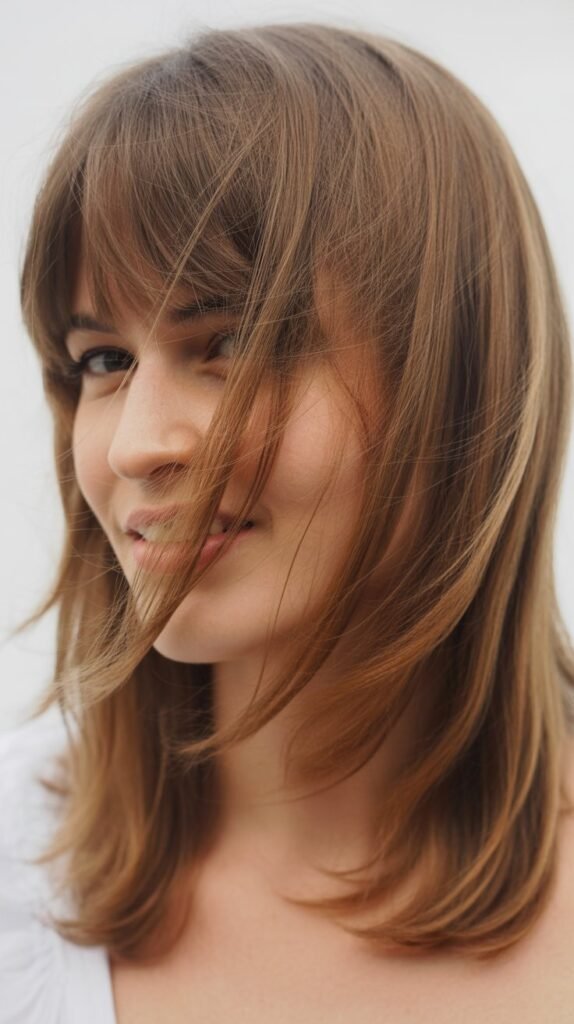  Peek-a-Boo Bangs with Medium Layered Hair