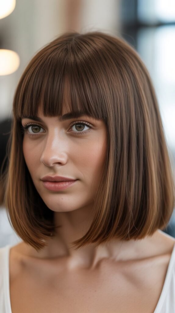 Blunt Bangs with Straight Medium Bob