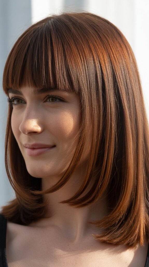 The Sleek Shoulder Length With Bottleneck Bangs