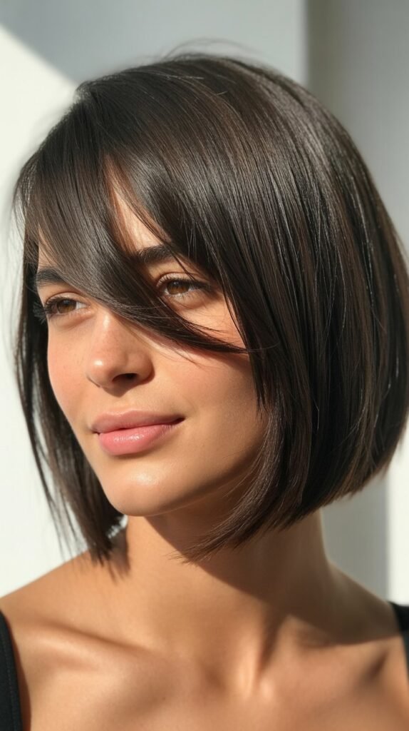 Angled Bob with Heavy Side-Swept Bangs