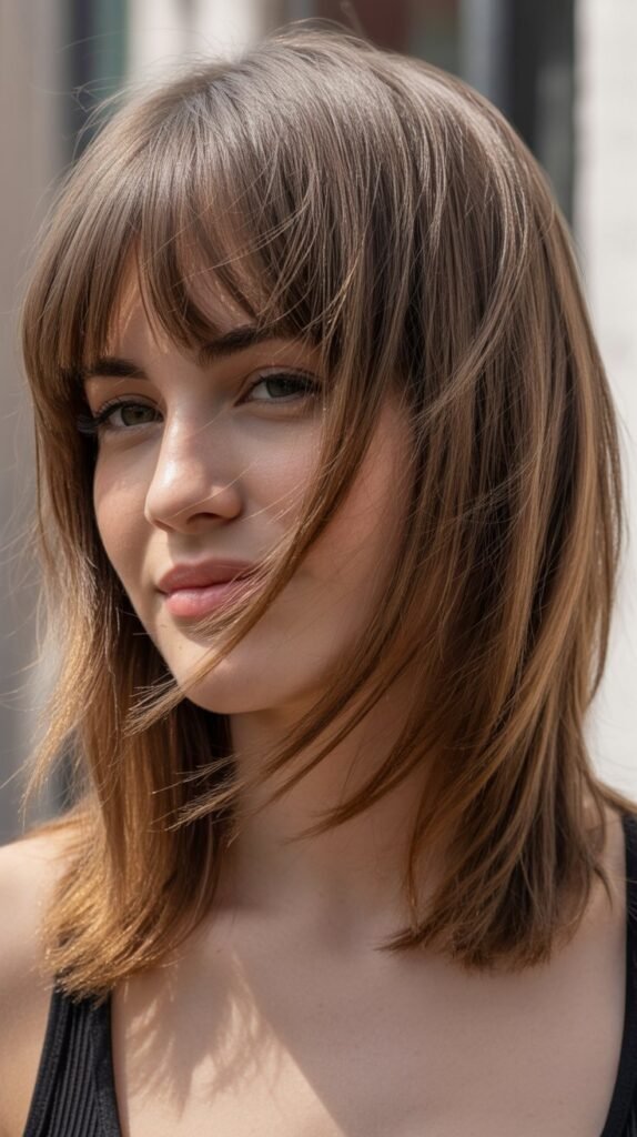 Choppy Shoulder-Length Cut with Arched Bangs