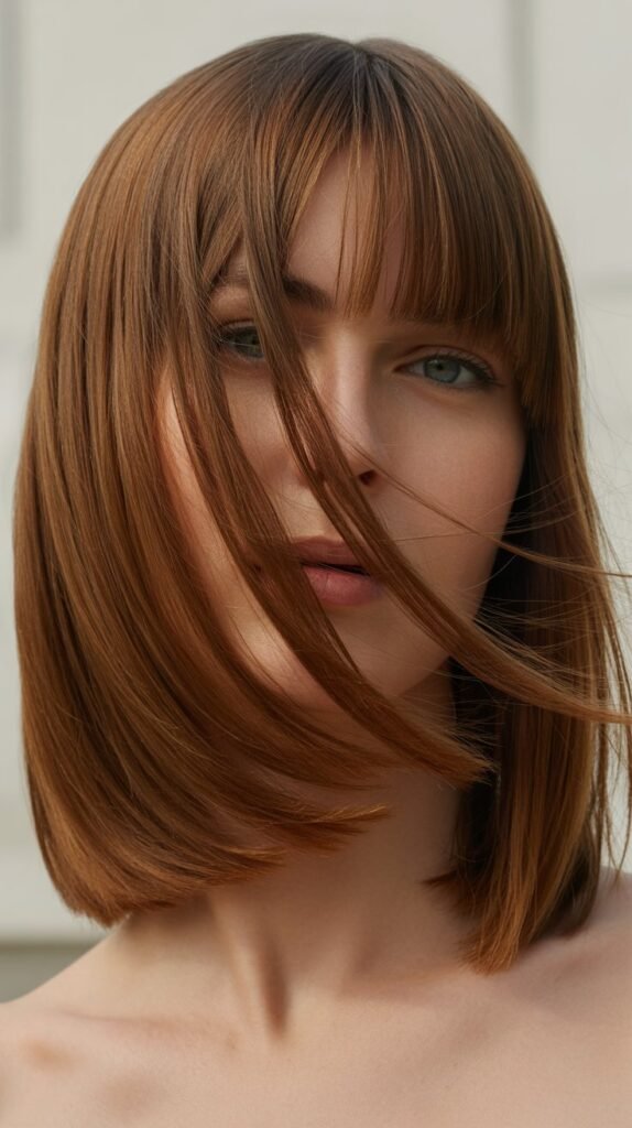 Side-Swept Long Bangs with Blunt Cut