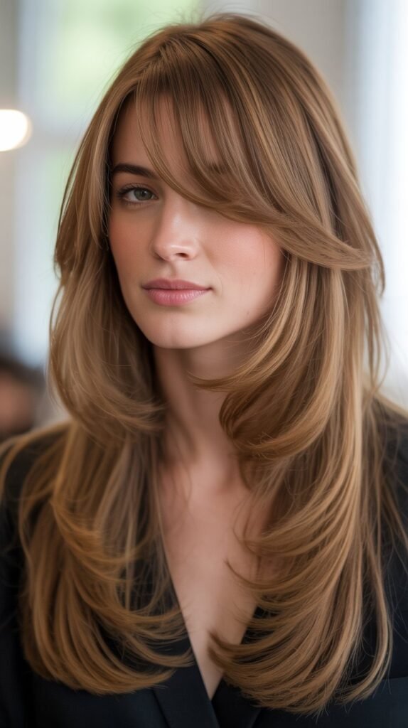 Long Layers with Side-Swept Bangs