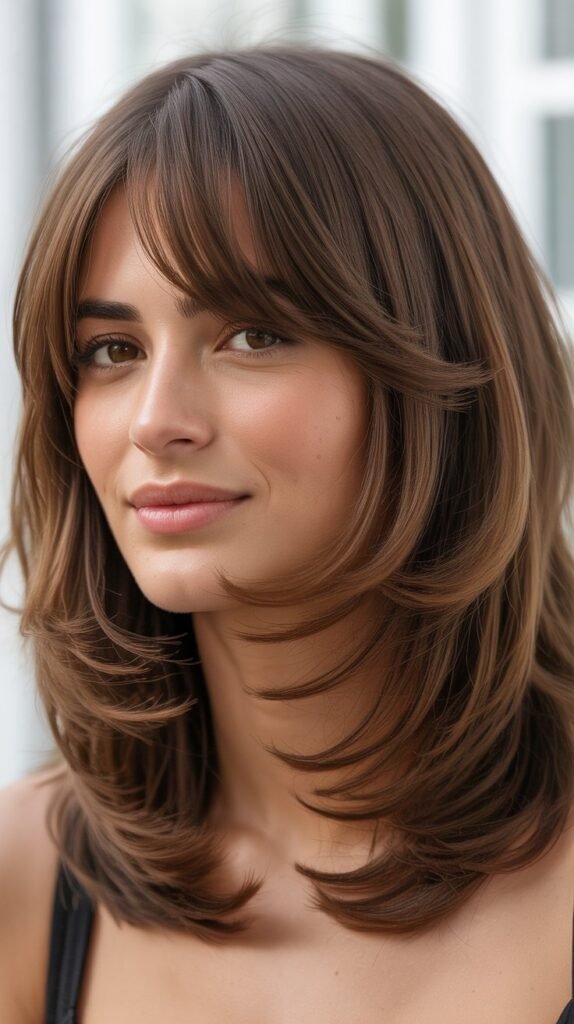 Thick Curtain Bangs with Medium Layers