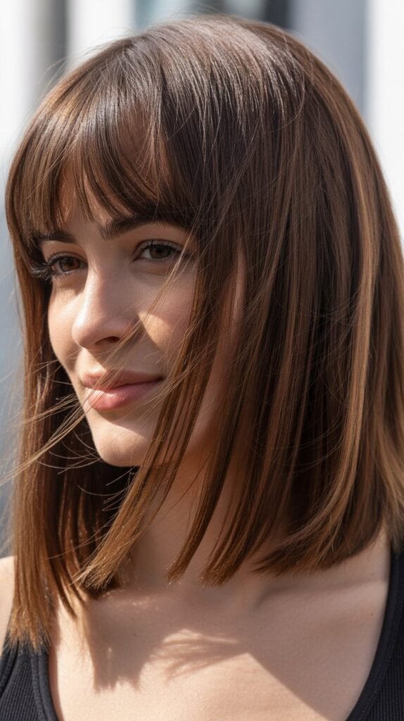 Layered Long Bob With Baby Bangs