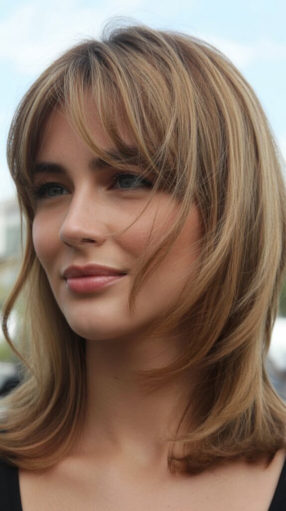 Medium Cut with Graduated Layers and Feathered Bangs