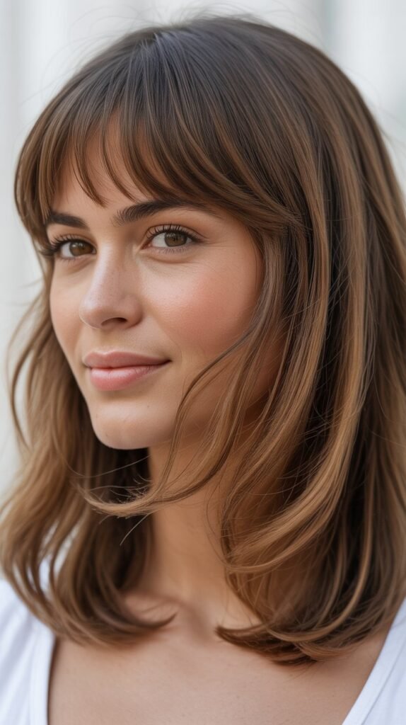 Rounded Baby Bangs with Medium Length
