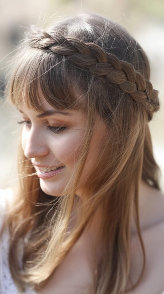 Braided Crown with Bangs Down