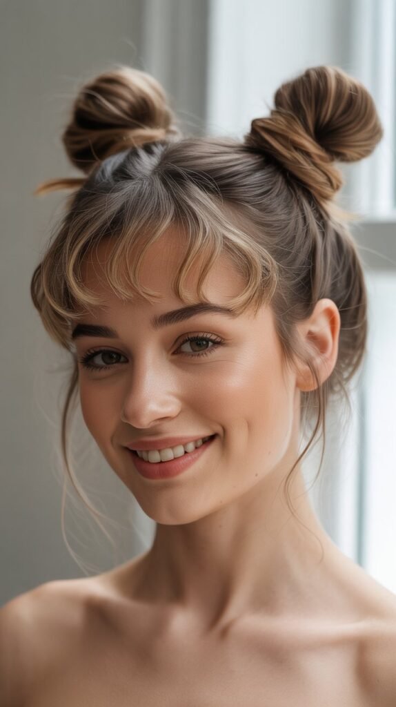 Space Buns with Baby Bangs