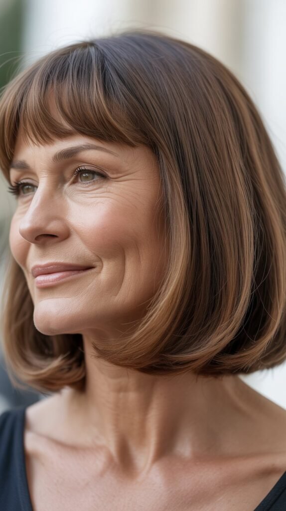 Curved Bangs with Medium Bob