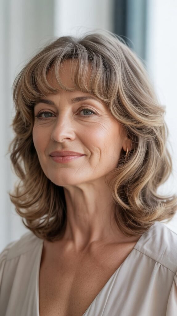 Baby Bangs with Medium-Length Waves