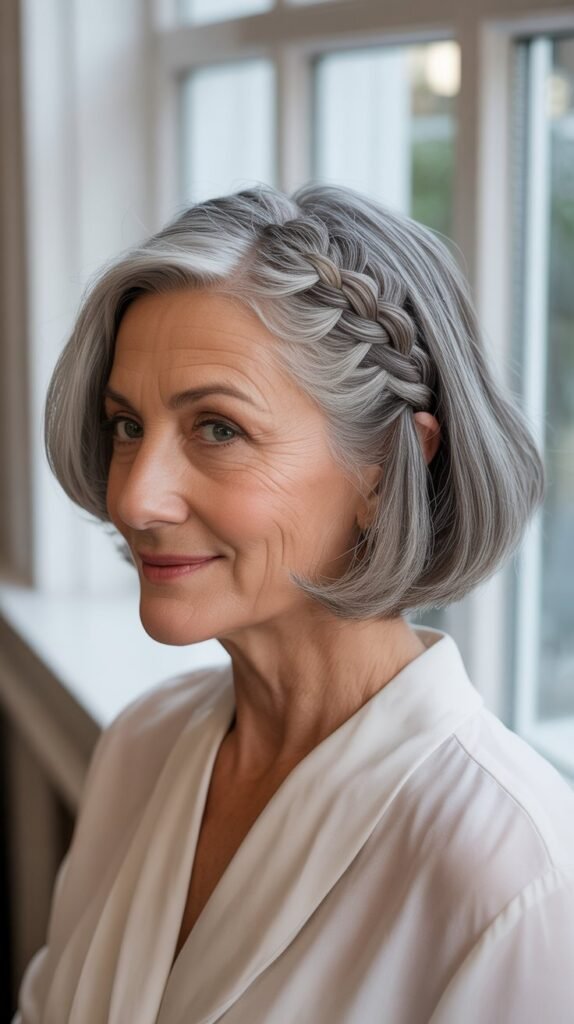 Side-Parted Bob with French Braid Panel