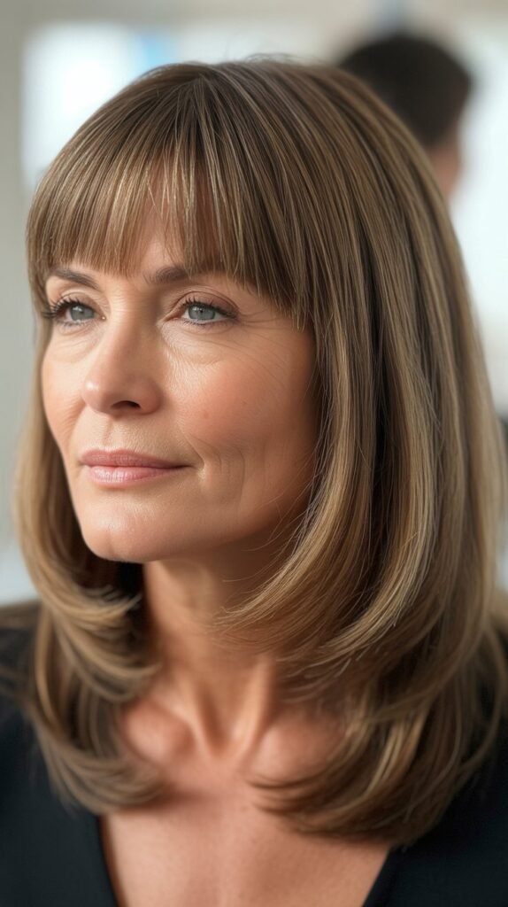 Blunt Baby Bangs with Medium Straight Layers