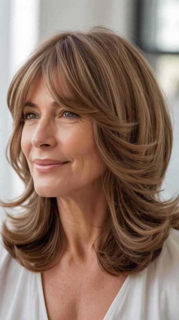 Blended Curtain Bangs with Medium Collarbone Cut